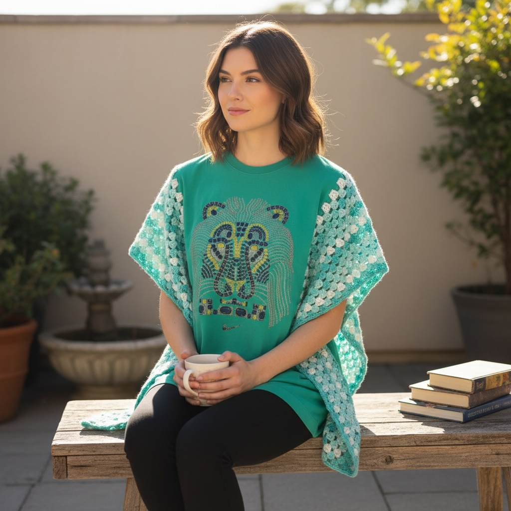 Lion T-shirt Poncho-one size