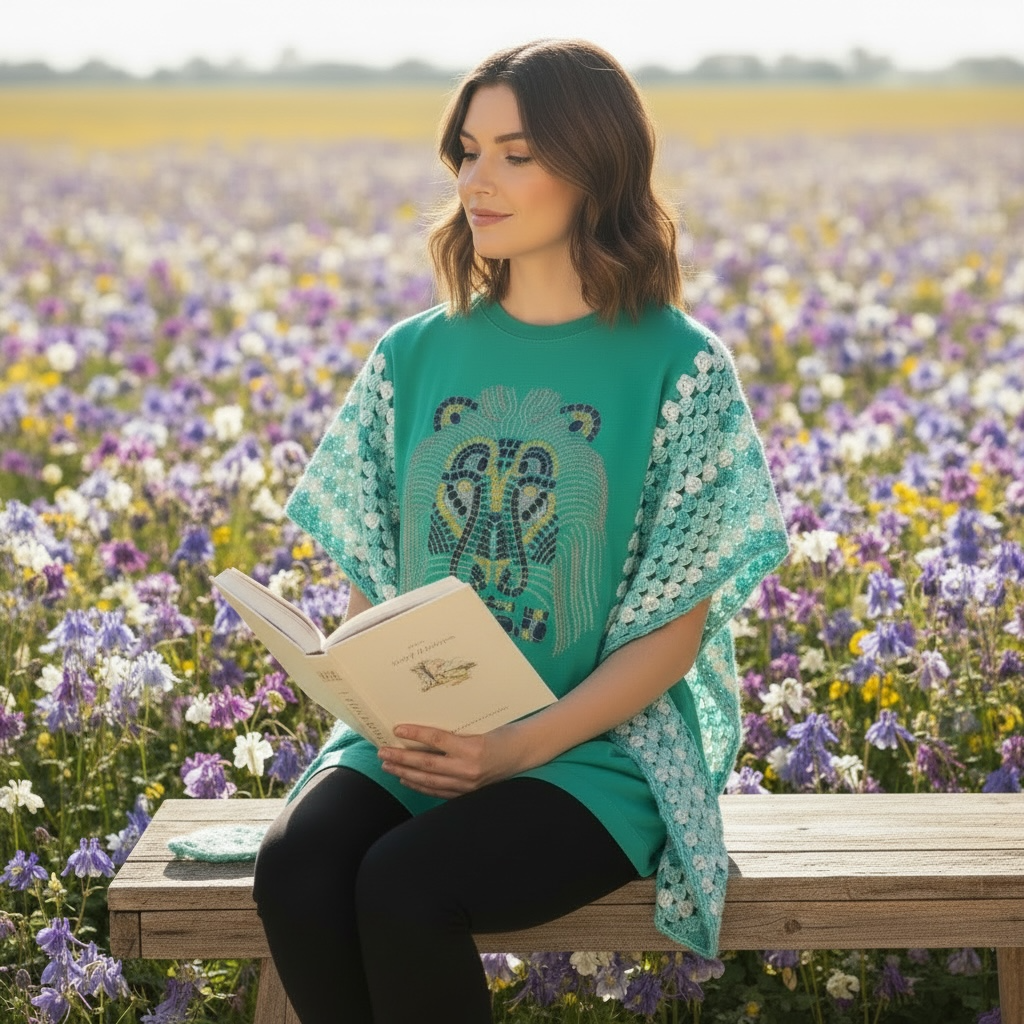 Lion T-shirt Poncho-one size