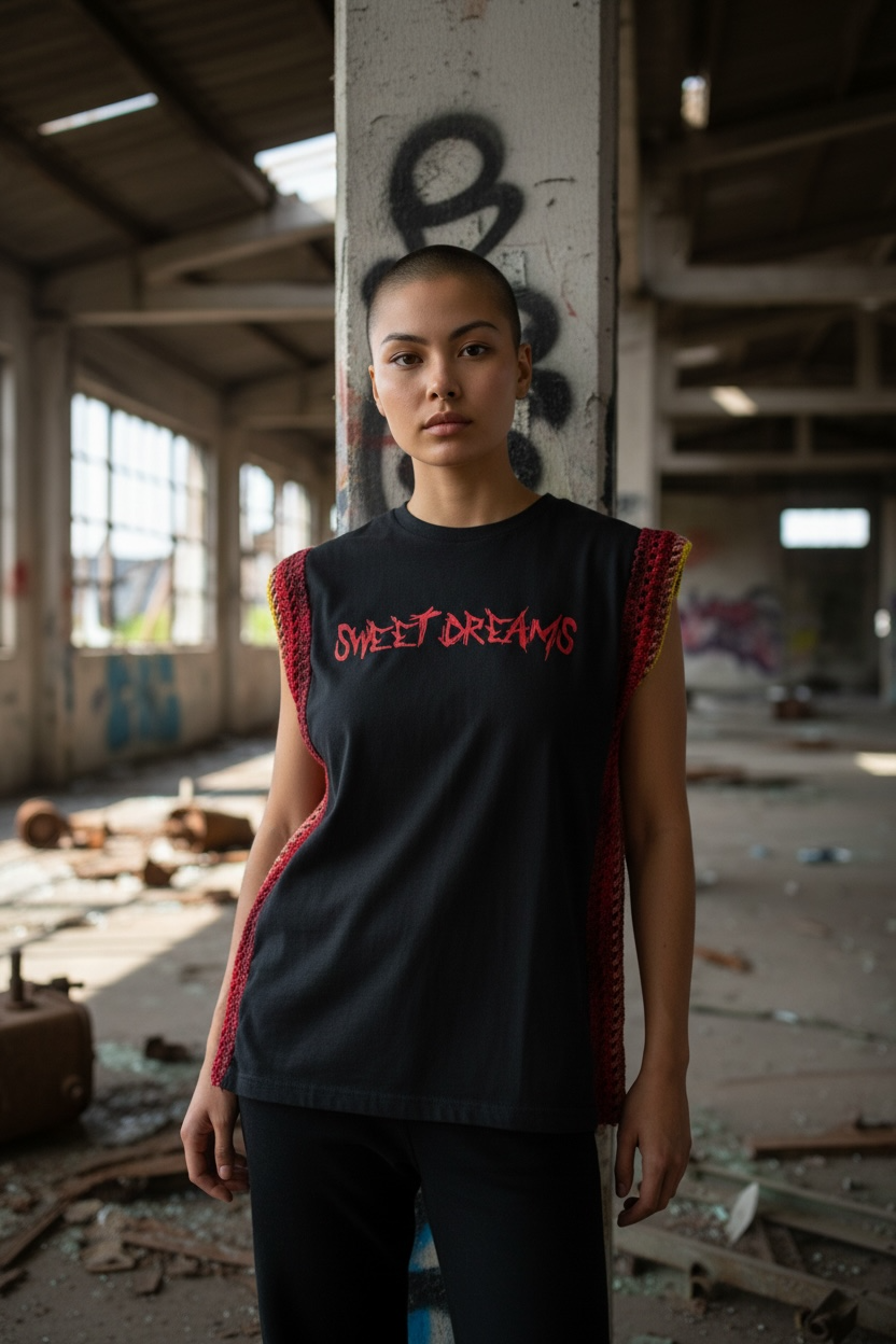 Up Cycled Crop Sleeve Tee - Medium