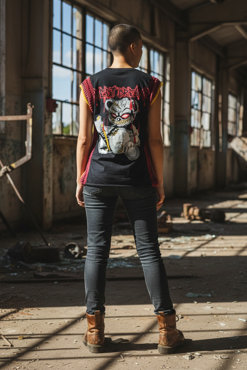 Up Cycled Crop Sleeve Tee - Medium