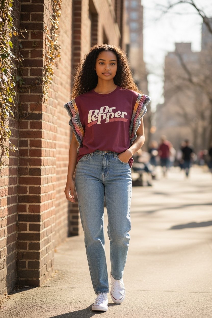 Dr.Pepper Up Cycled Crop Sleeve Tee - Medium