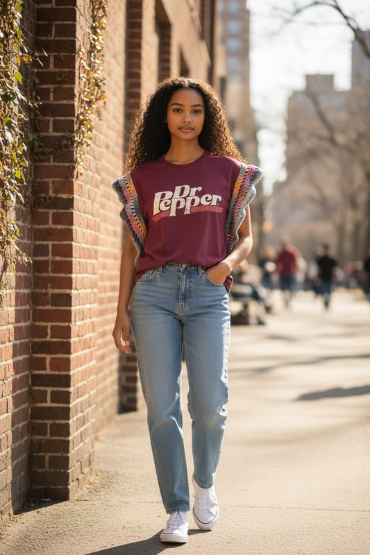 Dr.Pepper Up Cycled Crop Sleeve Tee - Medium