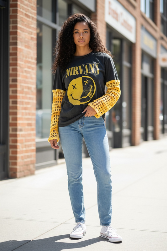 Nirvana Fishnet Tee - Size X-Large