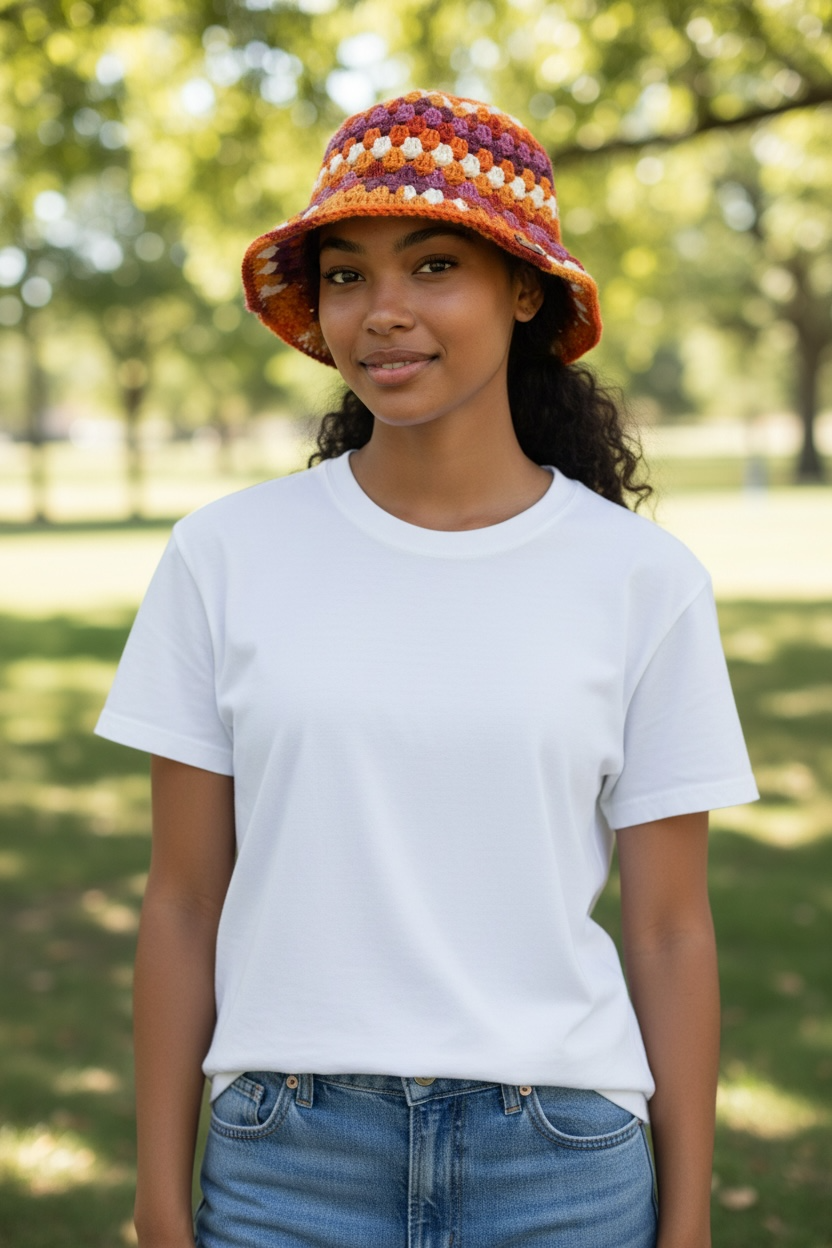 Slouchy Pride Colors Crochet Granny Square Bucket Hat