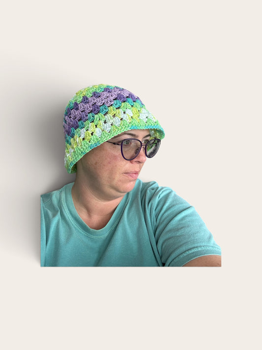 Slouchy Crochet Granny Square Bucket Hat - Relaxed Y2K Festival Cap
