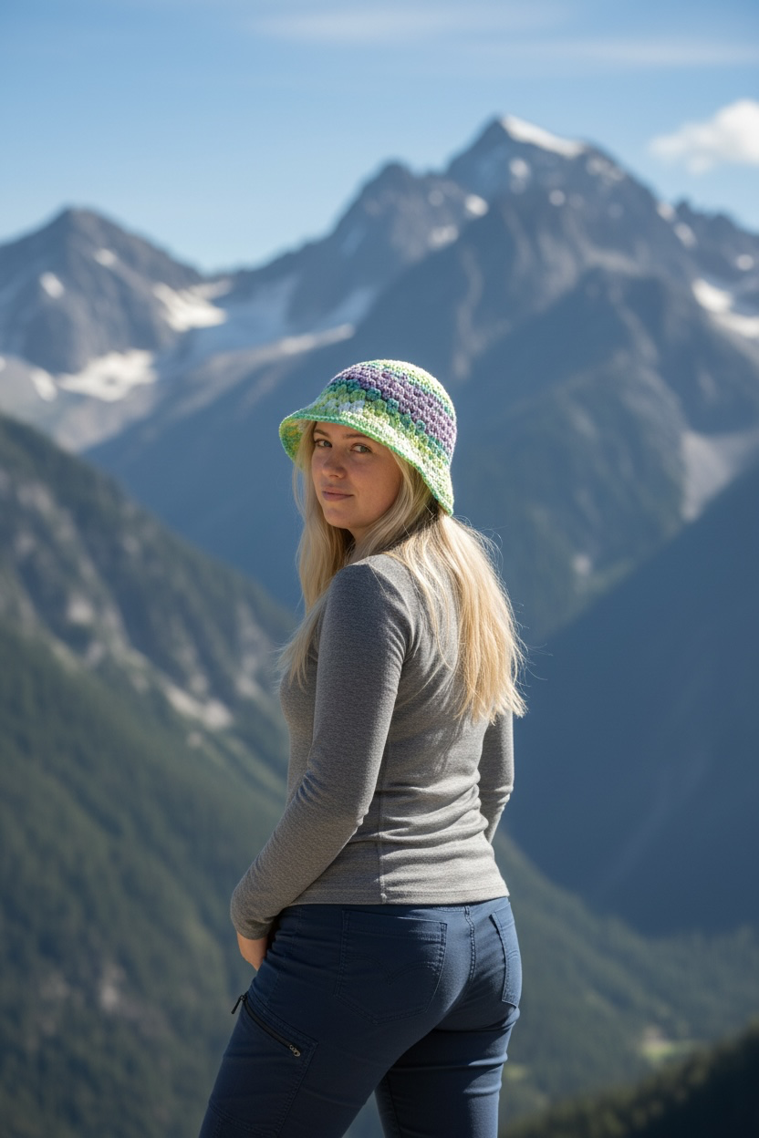 Slouchy Crochet Granny Square Bucket Hat - Relaxed Y2K Festival Cap